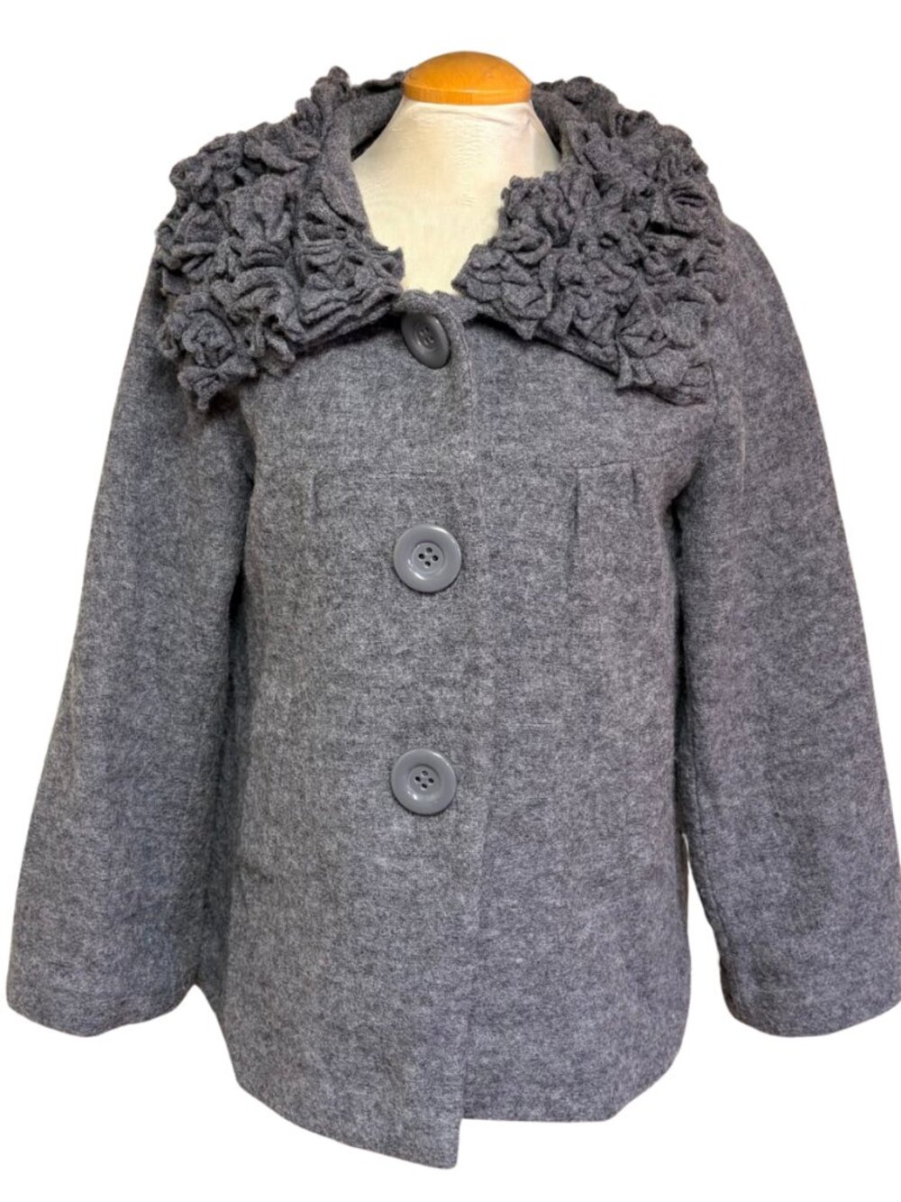 Women's Gray Pea Coat with Textured Collar - Picture 1 of 7